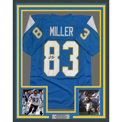 Framed Autographed/Signed Anthony Miller 35x39 San Diego Los Angeles LA Powder Blue Football Jersey JSA COA