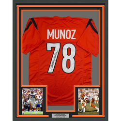 Framed Autographed/Signed Anthony Munoz 35x39 Cincinnati Orange Football Jersey Beckett BAS COA