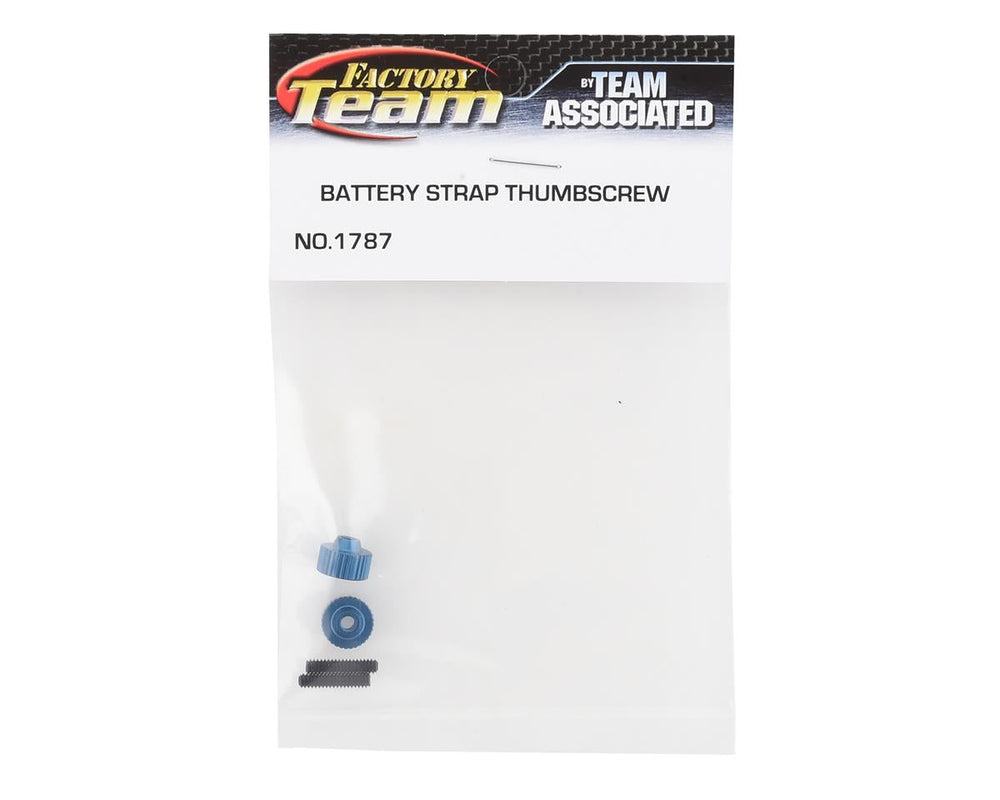 Team Associated Factory Team Blue Aluminum Battery Strap Thumbscrews 2-Pack