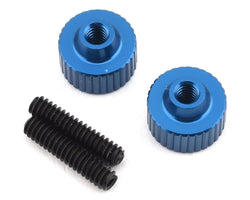 Team Associated Factory Team Blue Aluminum Battery Strap Thumbscrews 2-Pack