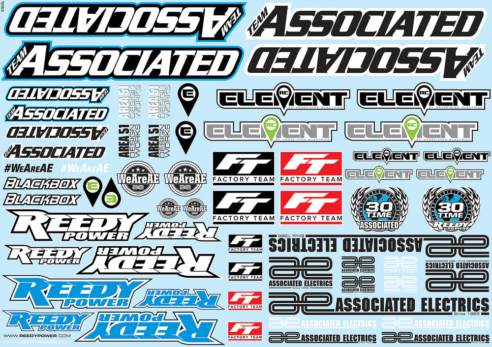 Team Associated AE Branding Decal Sheet (ONLINE ORDER ONLY)