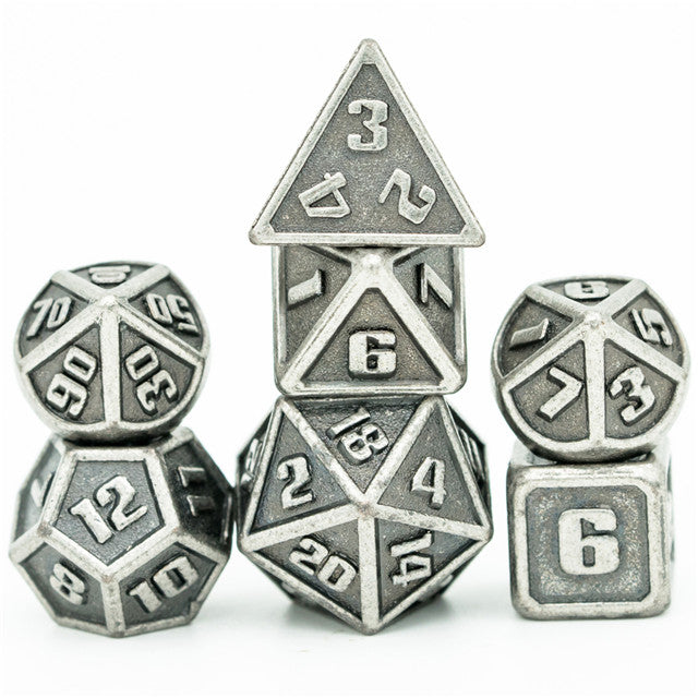 Silver Mini Metal Dice Ancient Effect | (10mm to 15mm) 7-Dice Udixi RPG (Online Only)