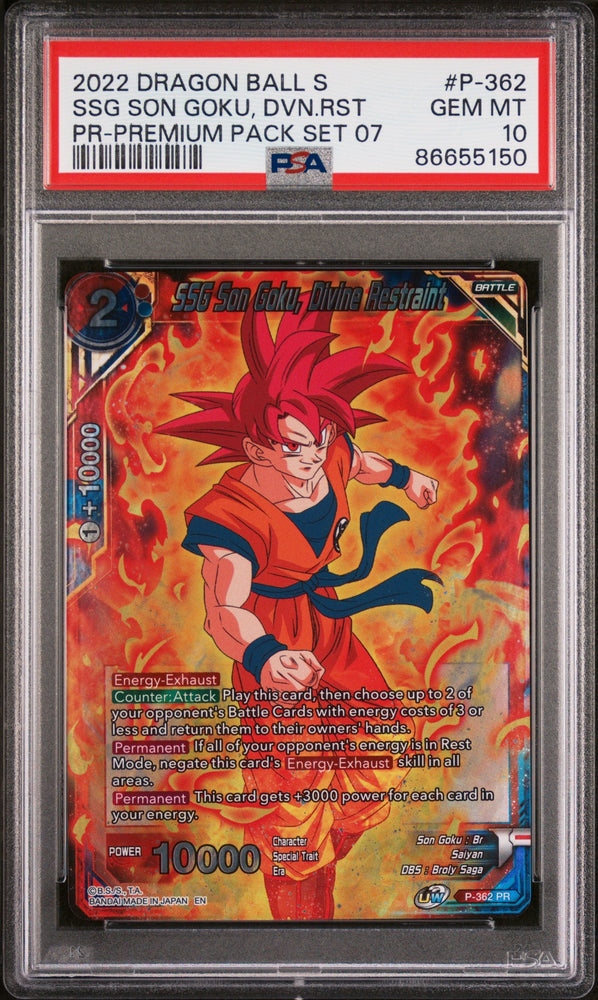 2022 DRAGON BALL SUPER REALM OF THE GODS 7 SSG GOKU, DVN RSTRNT #P-362 - PSA 10 (Online Order Only)