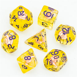 Sorcerer (Fire) Clear Yellow Dice Purple w/ Golden Fire 7-Dice Set Rpg (Online Only)