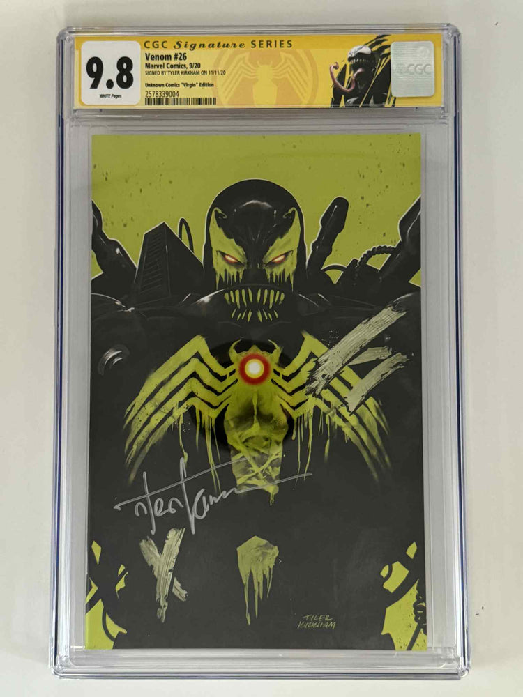 [Signed by Tyler Kirkham] Venom #26 CGC 9.8 Yellow Label Tyler Kirkham Exclusive Virgin Var (ONLINE ORDER ONLY)