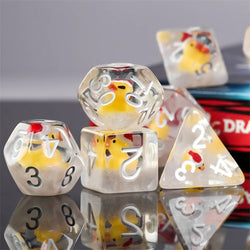 Yellow Duck Red Hat 7-Dice Set w/White Numbers Dnd Dice Set (Online Only)