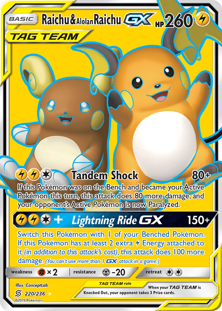 Raichu & Alolan Raichu GX (220/236) [Sun & Moon: Unified Minds] (Online Only)