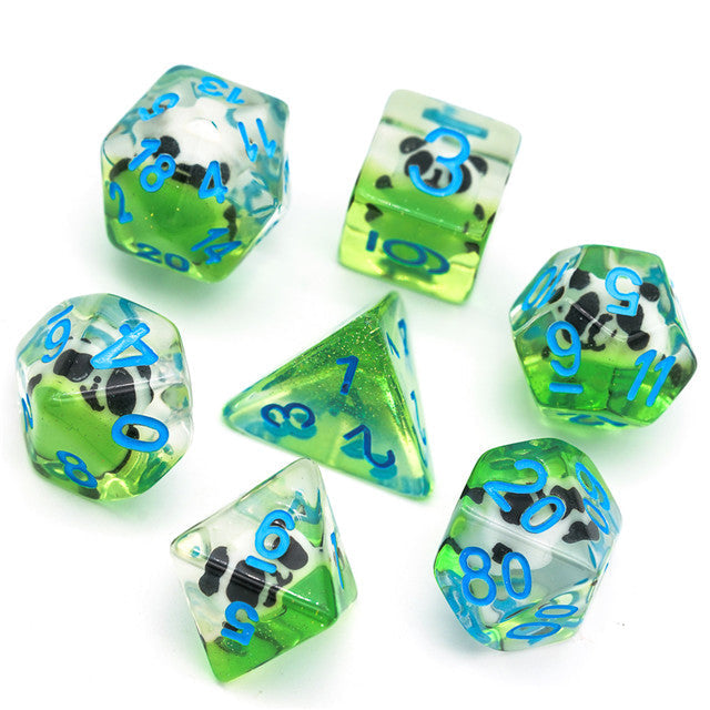 Panda on Green Field w/ Glitter 7-Dice Set (Online Only)