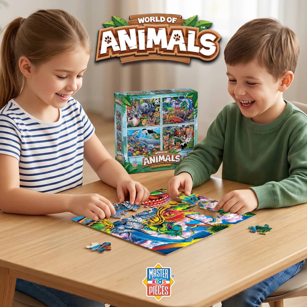 World of Animals 100 Piece Jigsaw Puzzles 4-Pack V1