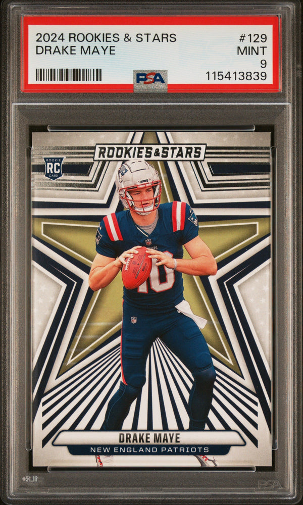 Graded 2024 Panini Rookies & Stars Drake Maye #129 Rookie RC Football Card PSA 9 Mint (ONLINE ORDER ONLY)