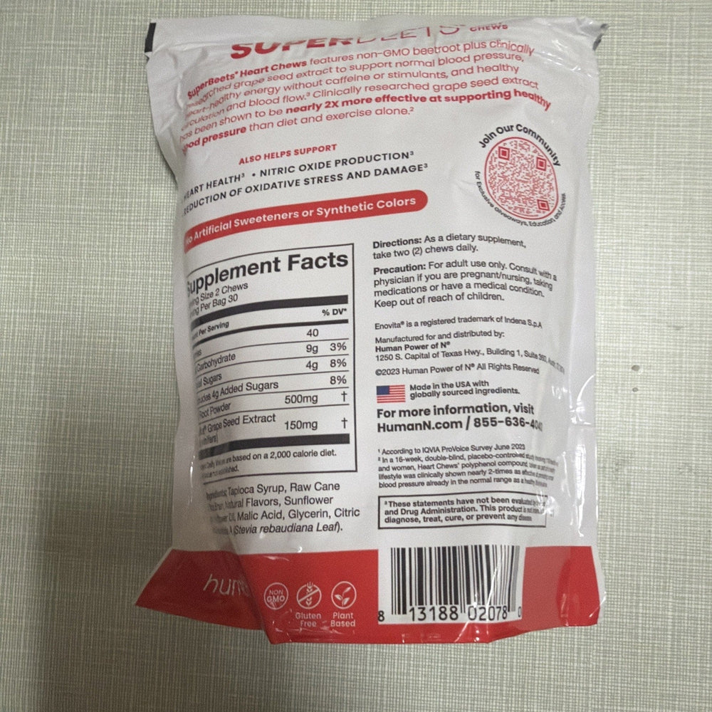 Superbeets Heart Chews, Nitric Oxide & Blood Pressure Support, 60 Count (ONLINE ORDER ONLY)