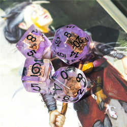 Warlock (Magic Book) Clear Purple Dice w/ Golden Book 7-Dice Set Rpg (Online Only)