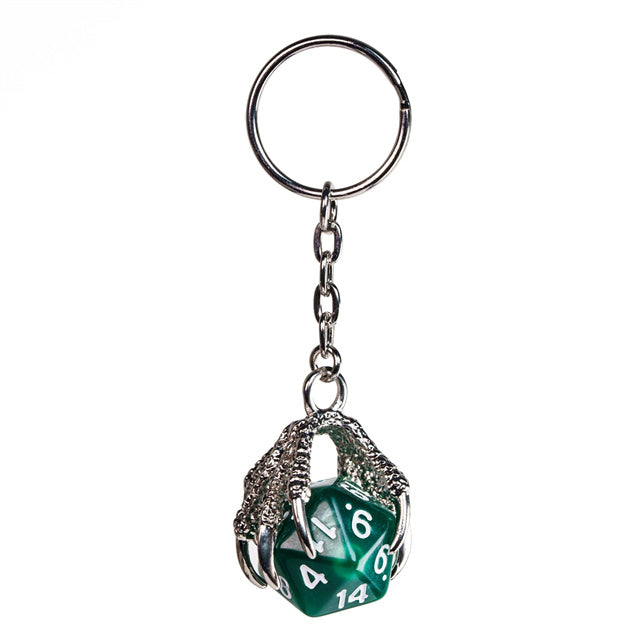 Claw Green D20 Keychain Featuring Silver Metal Dragon Claw + d20 (Online Only)