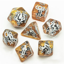 Desert Bull Head 7-Dice Set w/Silver Numbers White Skull on Gold Glitter (Online Only)