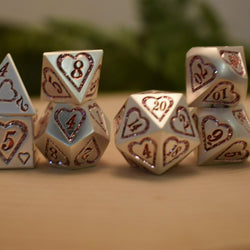 Valentine Pink and Silver Heart Metal Dice Set (ONLINE ORDER ONLY)