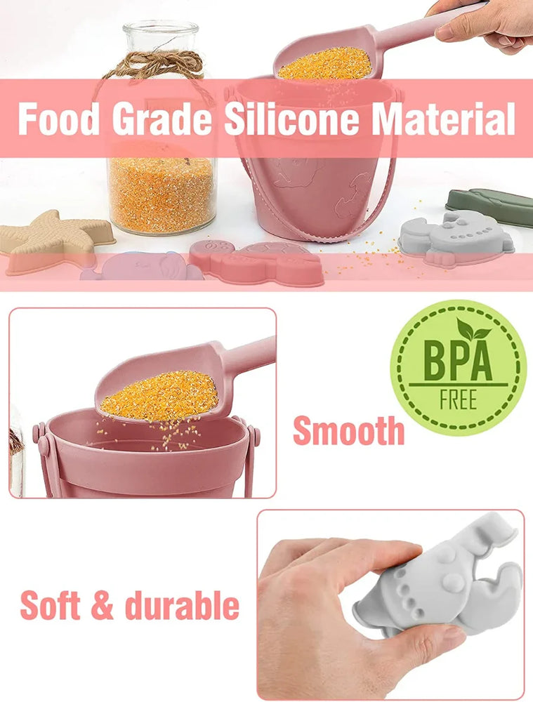 Silicone Beach Toys with Bucket, Shovel and Molds (ONLINE ORDER ONLY)
