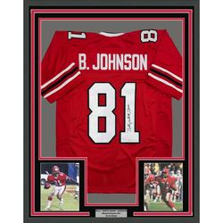 Framed Autographed/Signed Billy White Shoes Johnson 35x39 Atlanta Red Football Jersey JSA COA