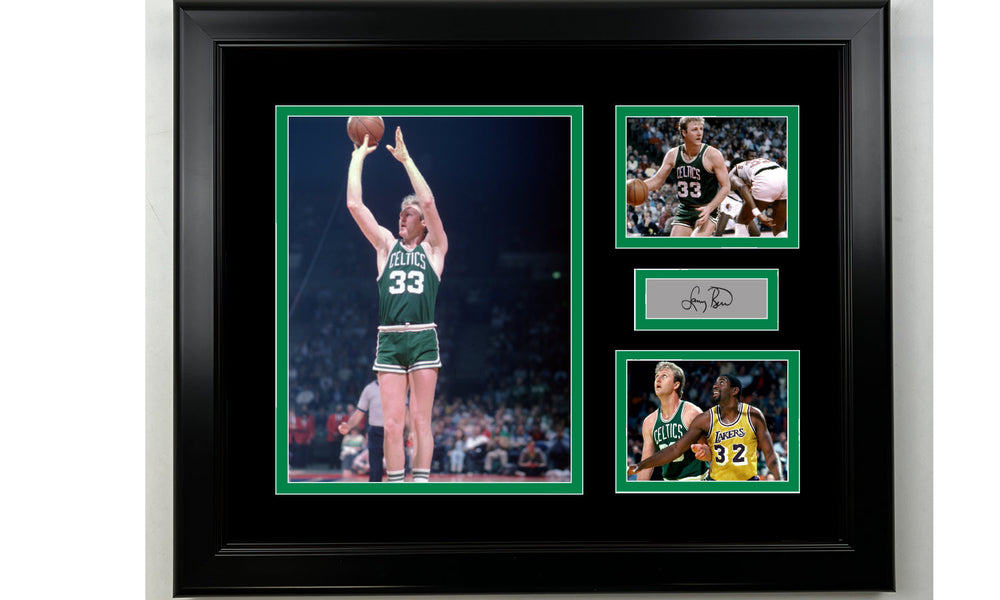 Framed Larry Bird Boston Celtics Facsimile Laser Engraved Signature Basketball 14x11 3 Photo Collage (ONLINE ORDER ONLY)