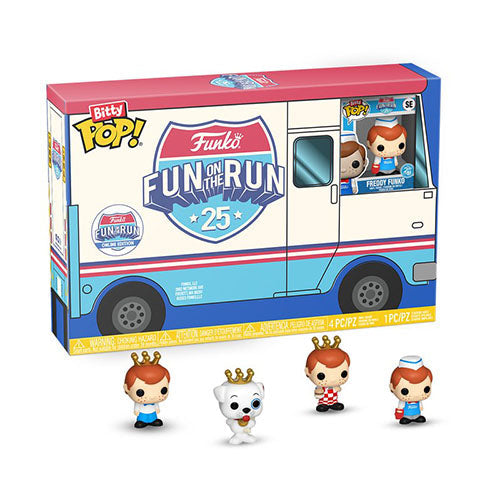 Bitty Pop! Freddy w/ Apron, Freddy as Big Boy, Freddy, Proto the Dog 4-Pack - Fun on the Run Online Exclusive (Online Order Only)