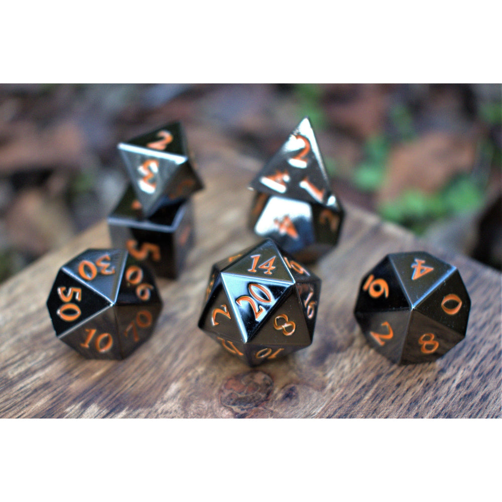 Black and Orange Sharp-Edged Metal Dice (ONLINE ORDER ONLY)