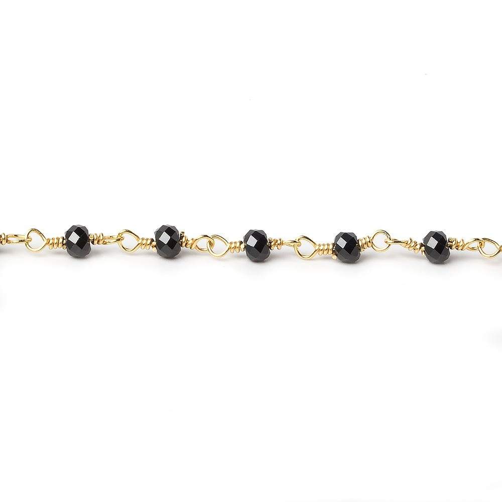 Black Spinel micro-faceted rondelle Gold plated Chain by the foot 40 beads (ONLINE ORDER ONLY)