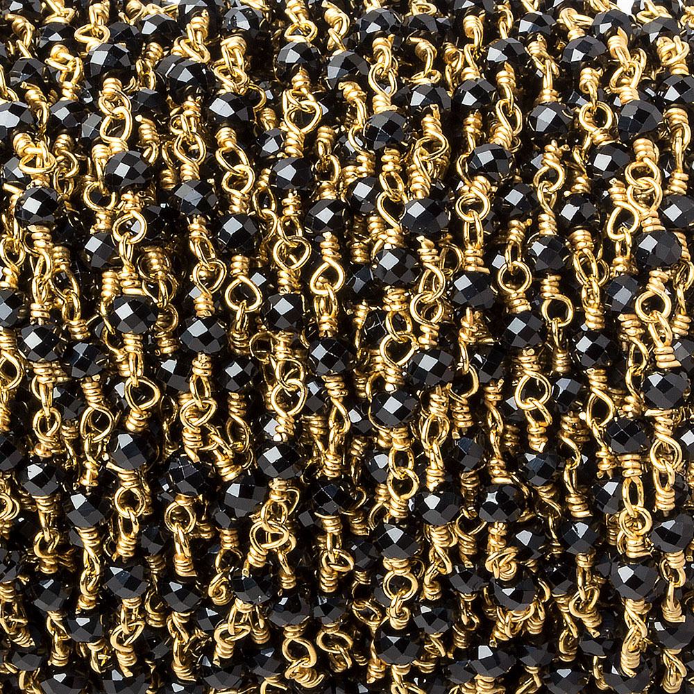 Black Spinel micro-faceted rondelle Gold plated Chain by the foot 40 beads (ONLINE ORDER ONLY)