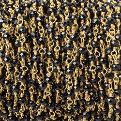 Black Spinel micro-faceted rondelle Gold plated Chain by the foot 40 beads (ONLINE ORDER ONLY)