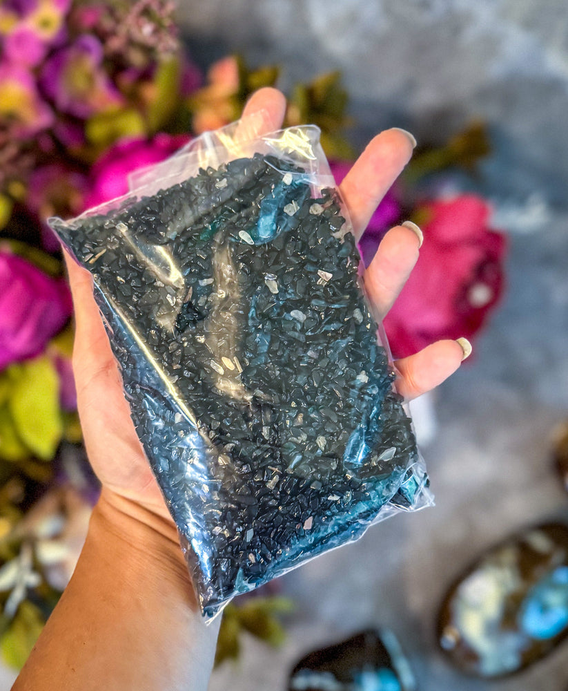 Black Tourmaline Crystal Chips, Bulk 1 LB  Bag (ONLINE ORDER ONLY)