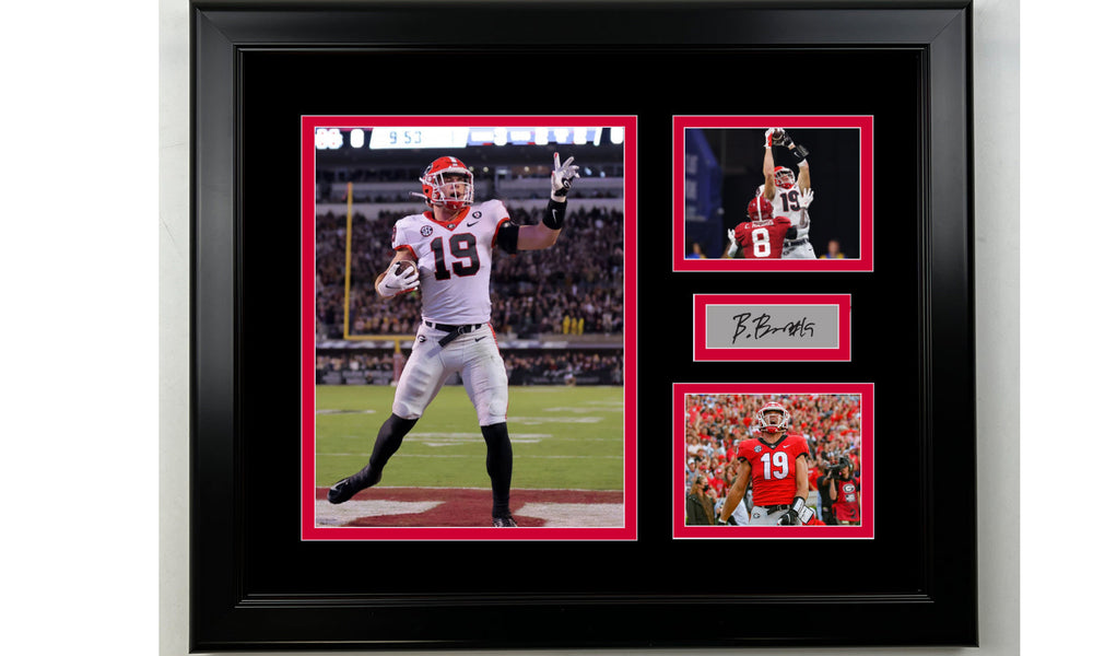 Framed Brock Bowers Georgia Bulldogs Facsimile Laser Engraved Signature Football 14x11 3 Photo Collage (ONLINE ORDER ONLY)