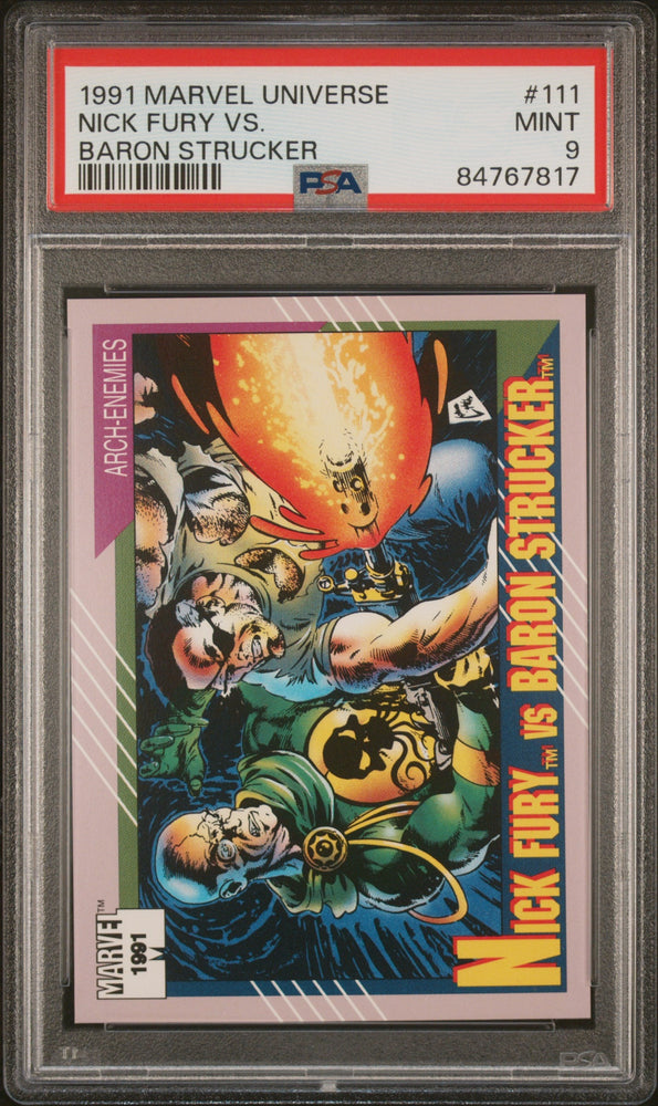 1991 MARVEL UNIVERSE NICK FURY VS. BARON STRUCKER #111 - PSA 9 (Online Order Only)