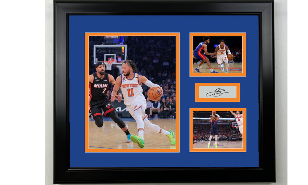 Framed Jalen Brunson New York Knicks Facsimile Laser Engraved Signature Basketball 14x11 3 Photo Collage (ONLINE ORDER ONLY)