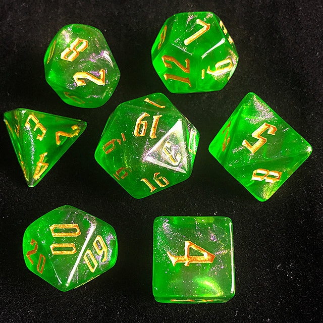 'Glitter Party' Green Glitter Dice (Golden font) (Online Only)