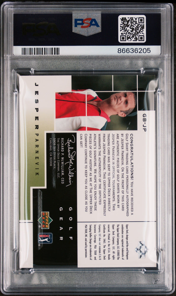 2003 UPPER DECK GOLF GEAR BIRDIE AUTOGRAPHS JESPER PARNEVIK GOLF GEAR BIRDIE-AUTO. #GB-JP - PSA 9 (Online Order Only)