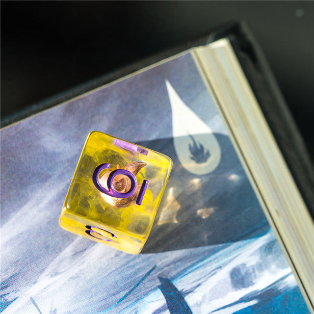 Sorcerer (Fire) Clear Yellow Dice Purple w/ Golden Fire 7-Dice Set Rpg (Online Only)