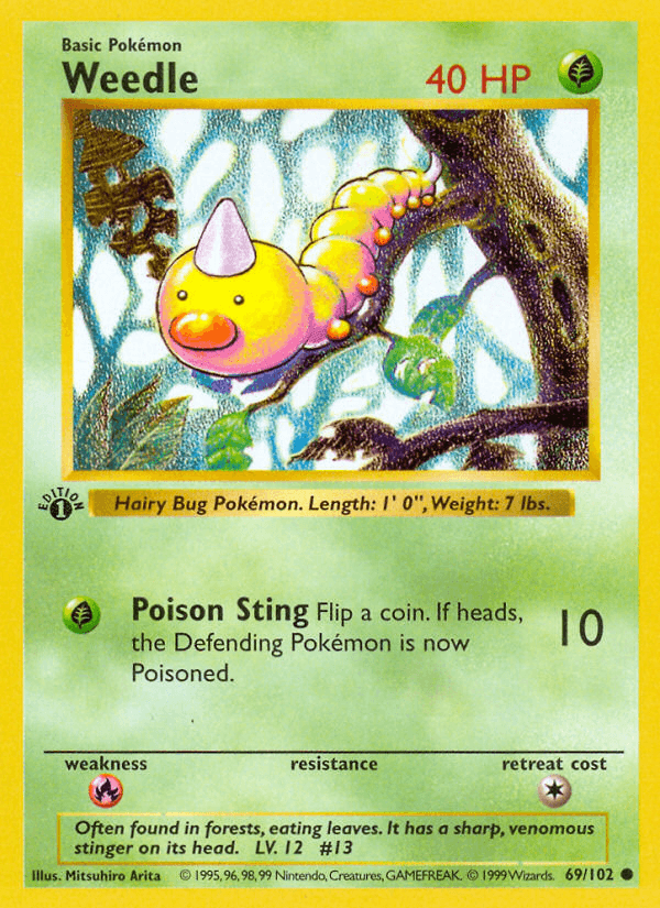 Weedle (69/102) (Shadowless) [Base Set 1st Edition] (Online Only)