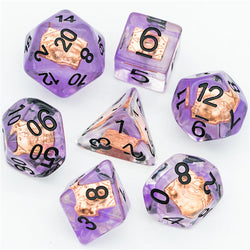Warlock (Magic Book) Clear Purple Dice w/ Golden Book 7-Dice Set Rpg (Online Only)