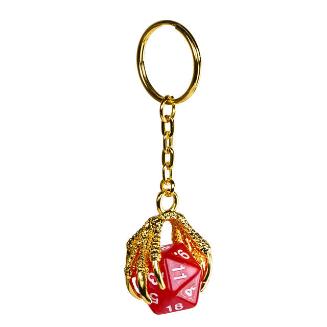 Claw Red D20 Keychain Featuring Gold Metal Dragon Claw + d20 (Online Only)