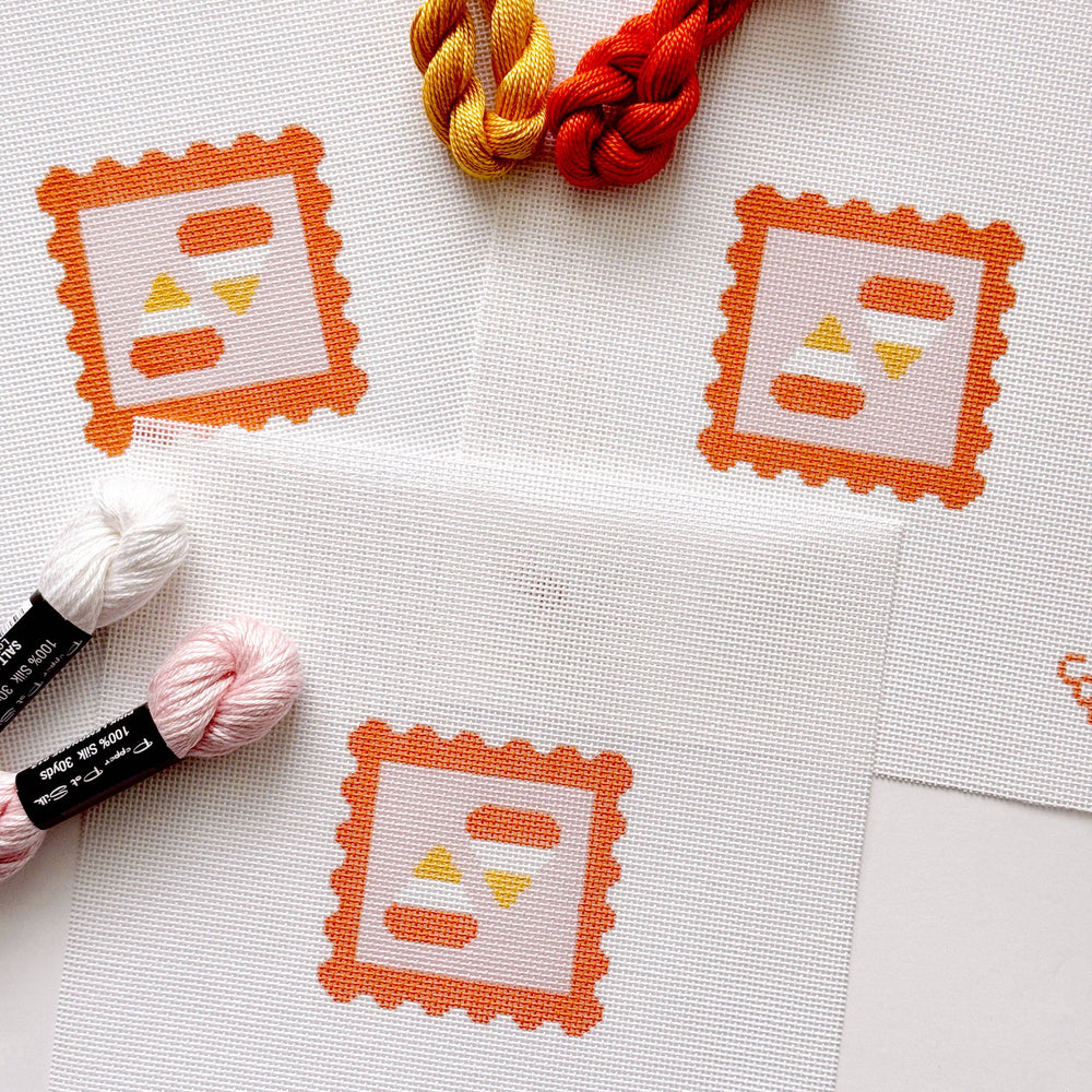 Cotswold Co Designs - Candy Corn Stamp Needlepoint Canvas – 18 Mesh Zweigart Mono Deluxe, 2.7" Hand Painted Fall Halloween Mini (ONLINE ORDER ONLY)