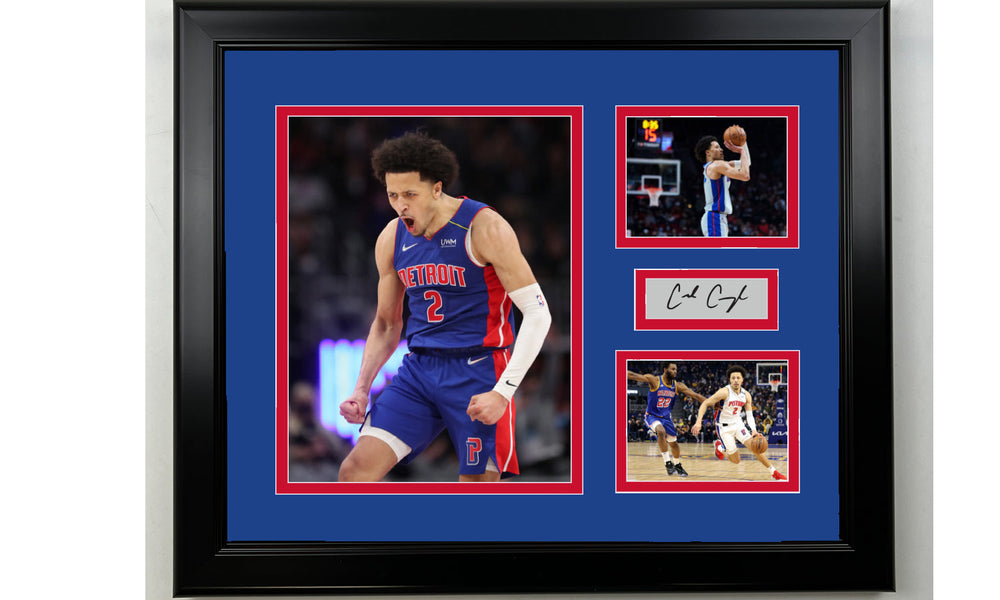 Framed Cade Cunningham Detroit Pistons Facsimile Laser Engraved Signature Basketball 14x11 3 Photo Collage (ONLINE ORDER ONLY)