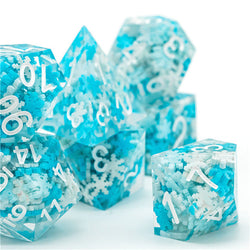 Snowflake Sharp Edge DND Dice Set | White & Blue w/White Numbers (Online Only)