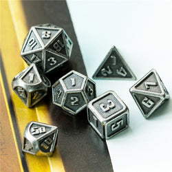 Silver Mini Metal Dice Ancient Effect | (10mm to 15mm) 7-Dice Udixi RPG (Online Only)