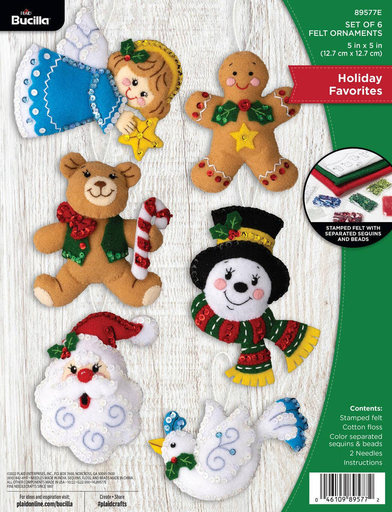 Bucilla Holiday Favorites Felt Ornament Kit – Set of 6 Classic Christmas Ornaments (ONLINE ORDER ONLY)