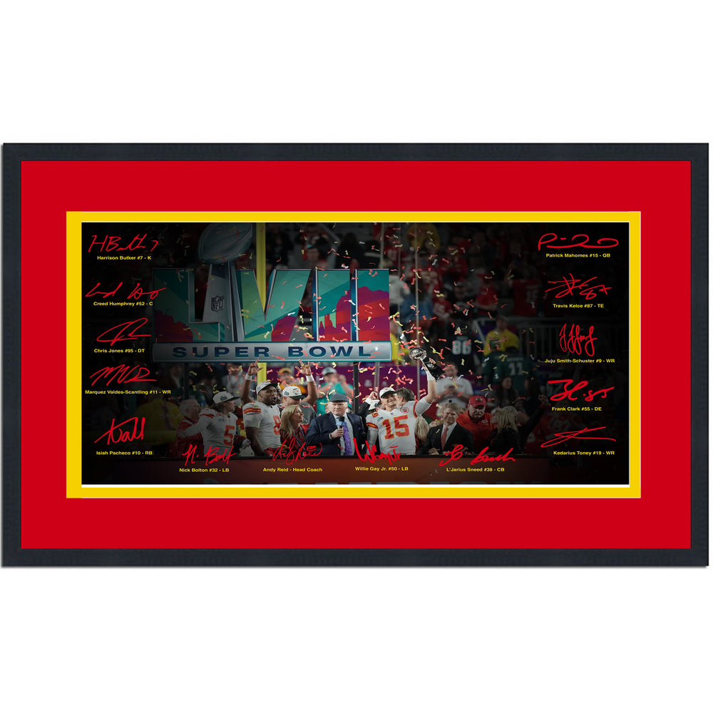 Framed Kansas City Chiefs Super Bowl LVII Champions Facsimile Signature Team Auto 16x24 Football Photo (ONLINE ORDER ONLY)