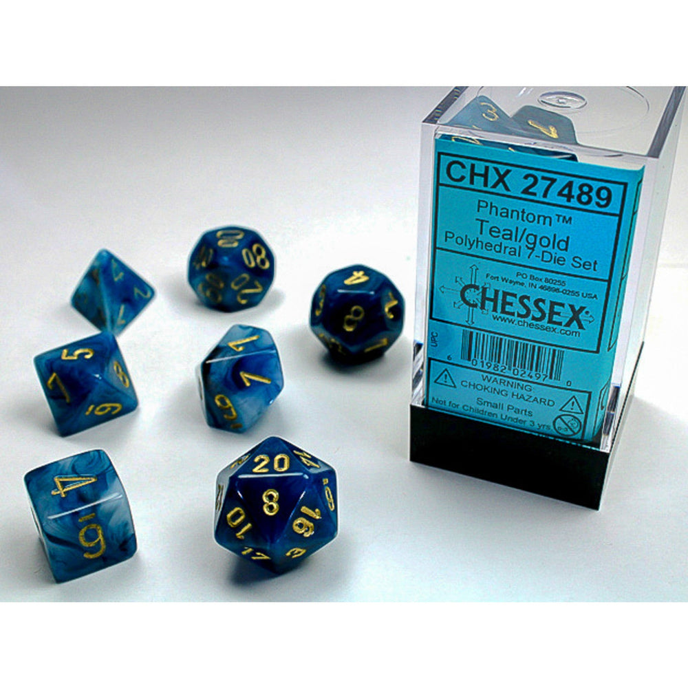 Chessex: Polyhedral Phantom Dice sets Teal / Gold (ONLINE ORDER ONLY)