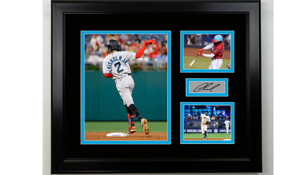Framed Jazz Chisholm Jr. Miami Marlins Facsimile Laser Engraved Signature Baseball 14x11 3 Photo Collage (ONLINE ORDER ONLY)