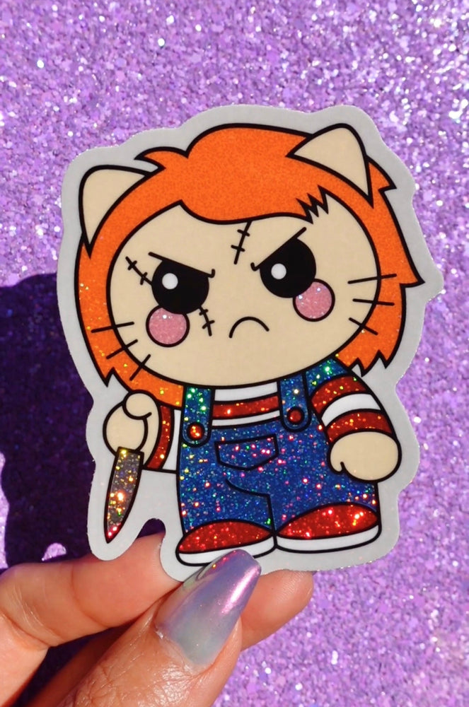 Chucky Glitter Chibi Sticker – Cute Horror Killer Doll Glitter Vinyl Halloween Sticker (ONLINE ORDER ONLY)