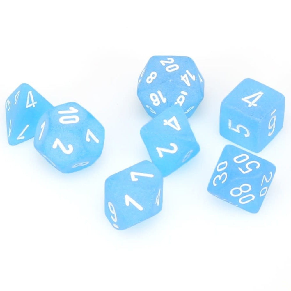 Chessex: Mini Polyhedral Dice set - Frosted - Carribean Blue / White (Online Order Only)