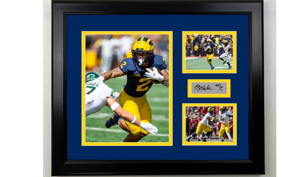 Framed Blake Corum Michigan Wolverines Facsimile Laser Engraved Signature Football 14x11 3 Photo Collage (ONLINE ORDER ONLY)
