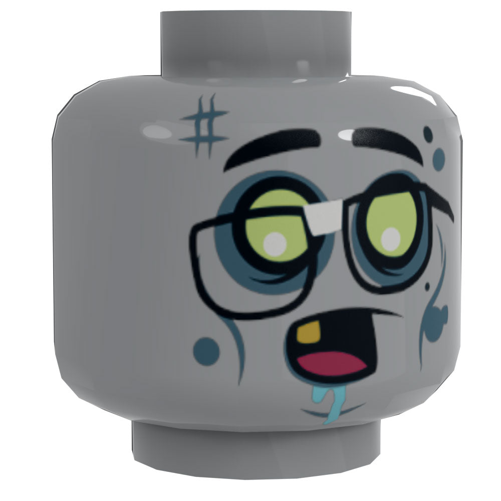 Zombie #4 Minifig Head w/ Glasses made using LEGO parts - B3 Customs (Online Order Only)
