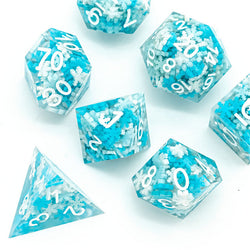 Snowflake Sharp Edge DND Dice Set | White & Blue w/White Numbers (Online Only)